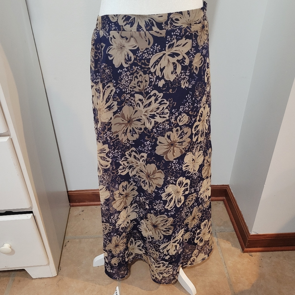 No Brand Hawaiian Floral Blue Multicolored Maxi Skirt | Sz 14